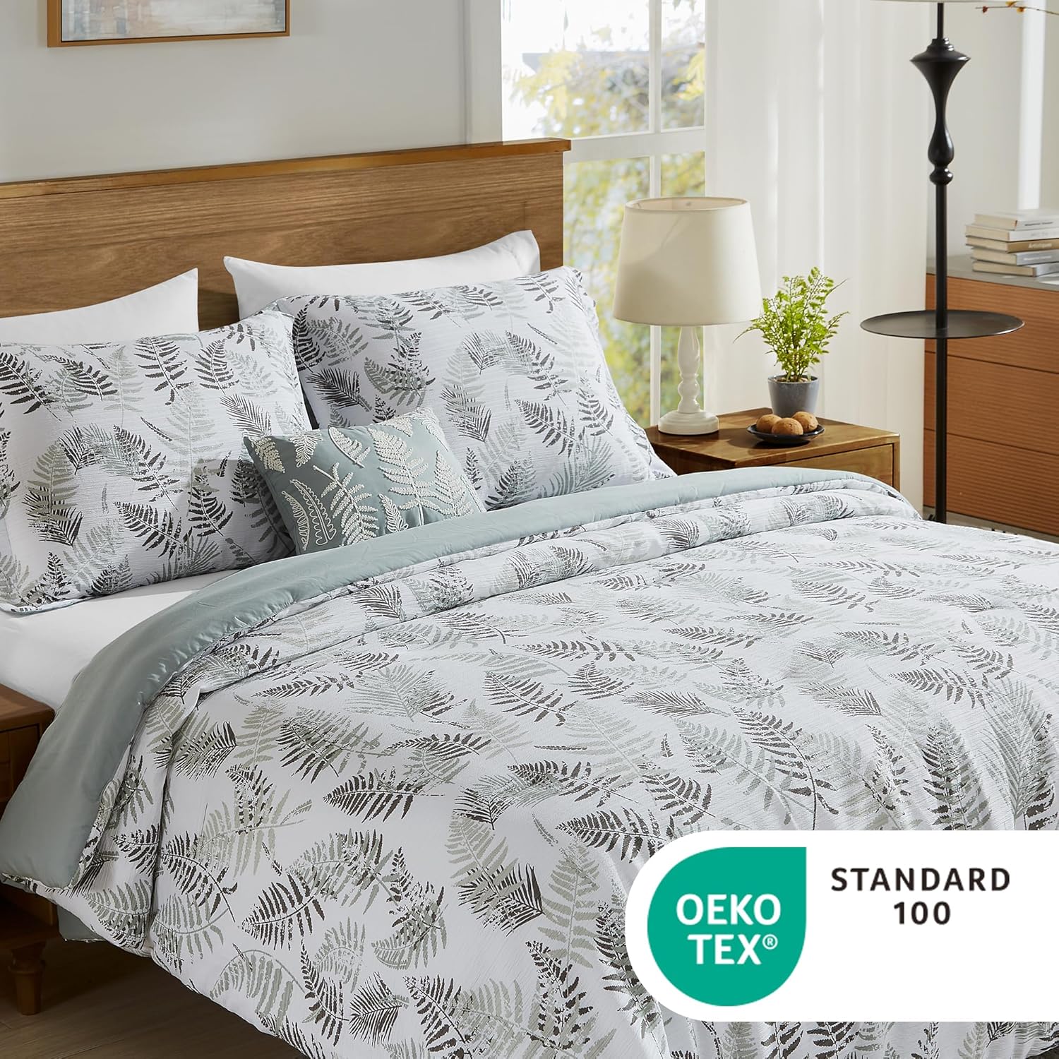 Green Queen Size Comforter Sets,Crinkle Green and Moss Botanical Comforter Queen Size 3 Pieces for All Seasons,1 Comforter and 2 Pillow Shams